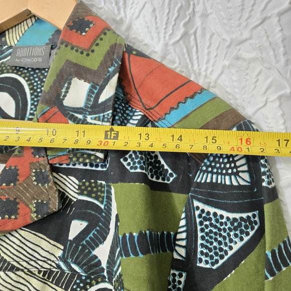 Additions by Chico's Geometric Grovy Canvas Button Up Relaxed Fit Jacket Sz 1 /M - Picture 8 of 13